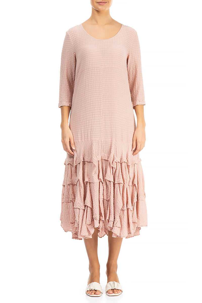 Ruffled Bottom Pink Textured Silk Dress 1
