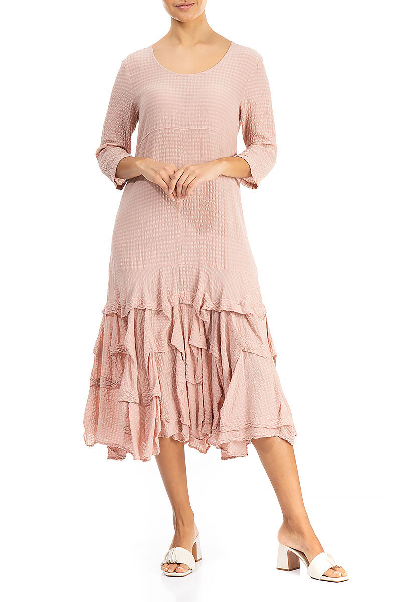 Ruffled Bottom Pink Textured Silk Dress 4
