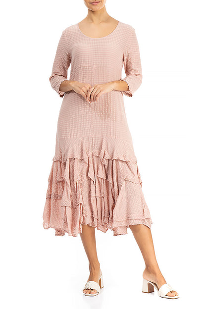 Ruffled Bottom Pink Textured Silk Dress 4