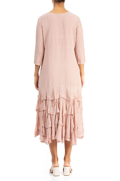 Ruffled Bottom Pink Textured Silk Dress 2