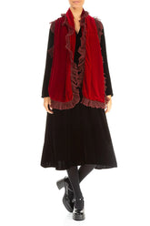 Ruffled Cherry Red Silk Velvet Scarf 2