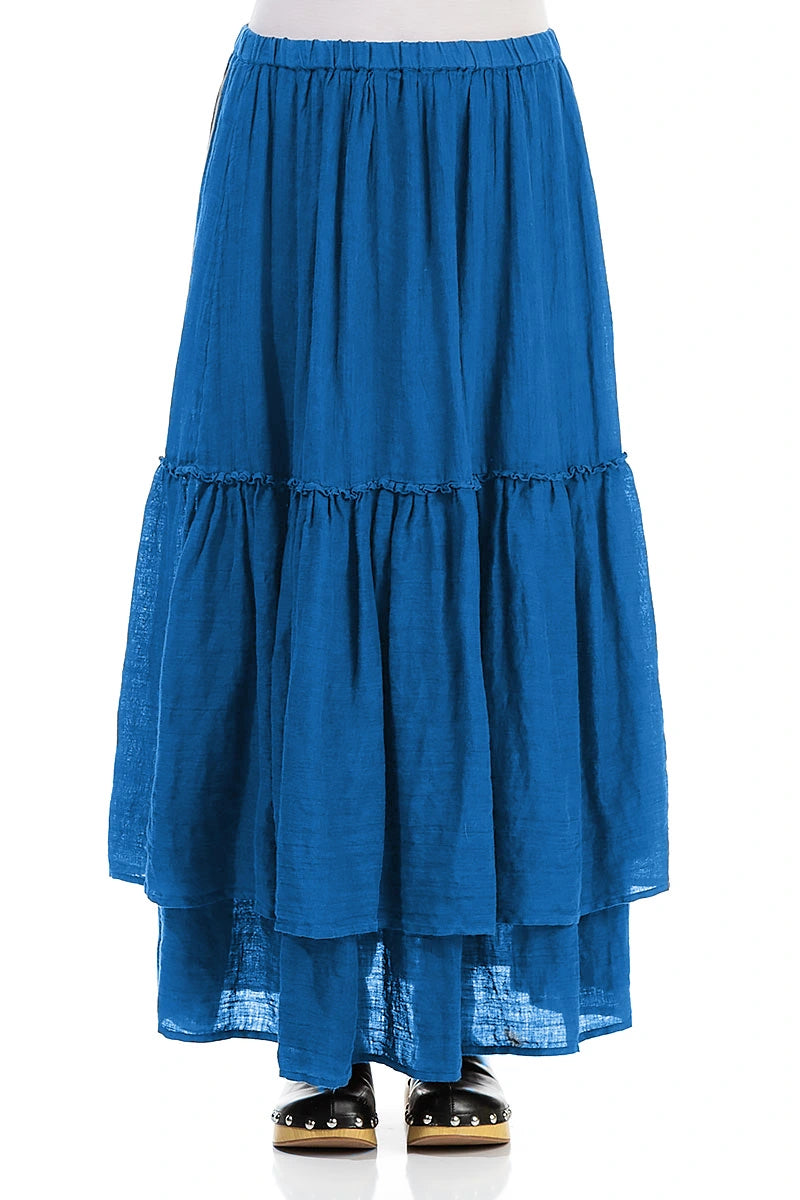 Ruffled Cobalt Blue Maxi Gauze Linen Skirt 1