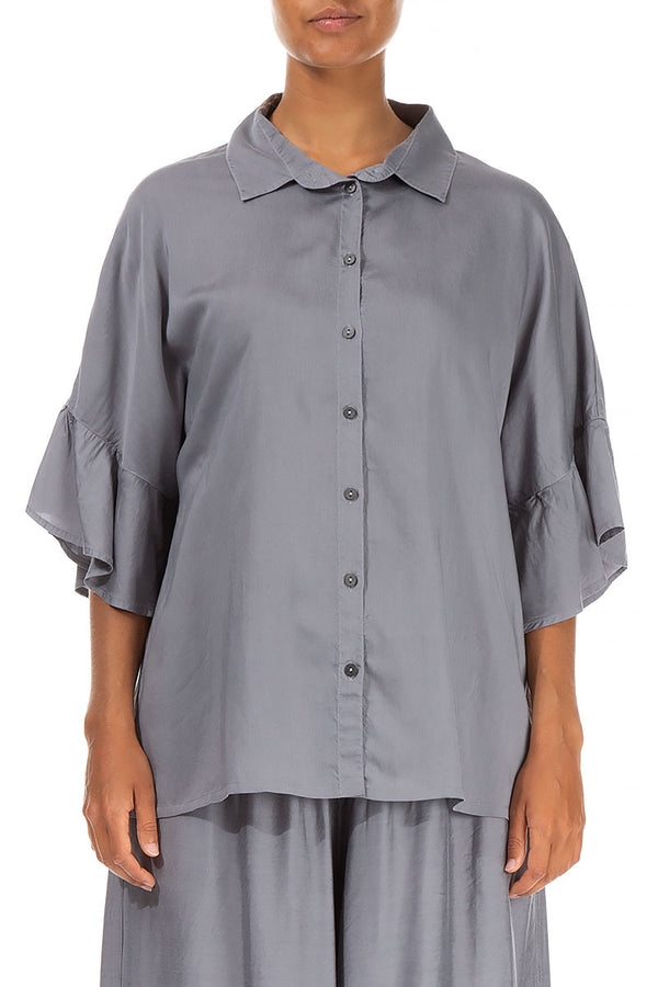 Ruffled Cuffs Storm Grey Silk Bamboo Shirt 1