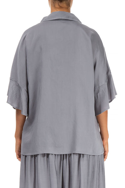 Ruffled Cuffs Storm Grey Silk Bamboo Shirt 2