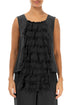 Ruffled Fringed Black Linen Blouse 1