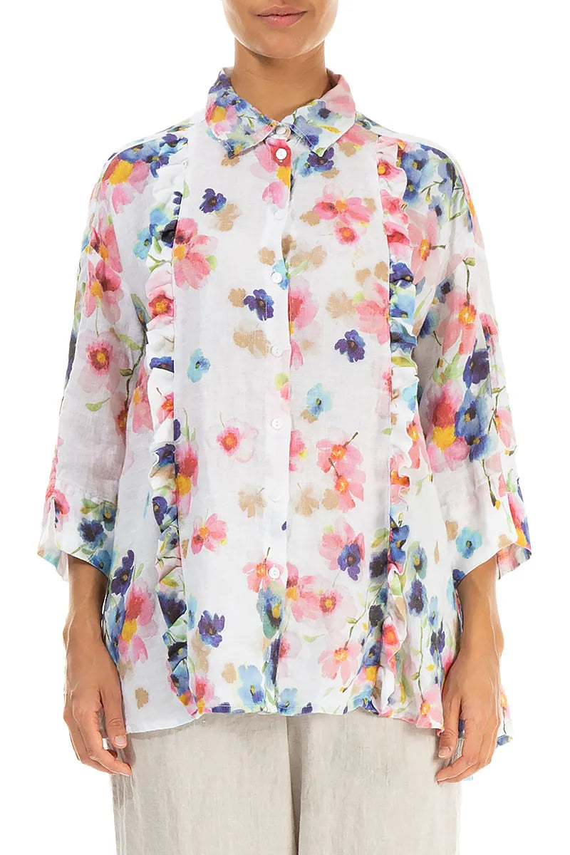 Ruffled Front Primrose Linen Shirt