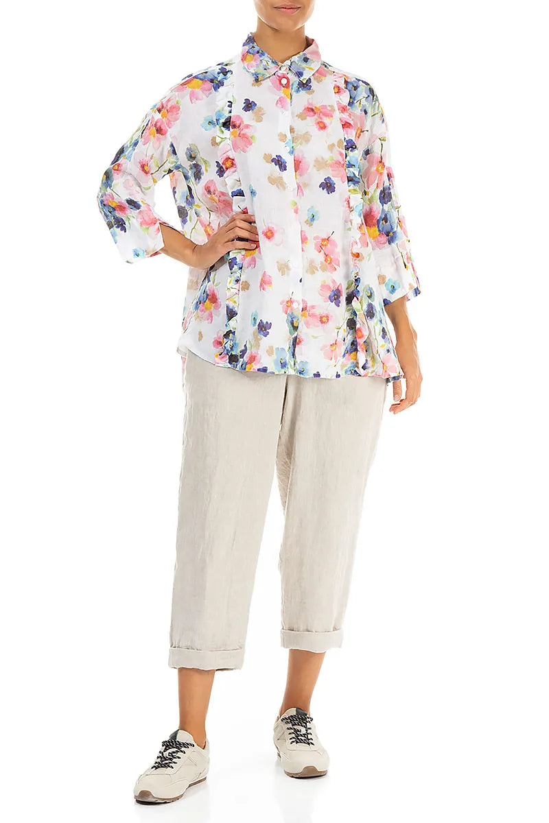 Ruffled Front Primrose Linen Shirt