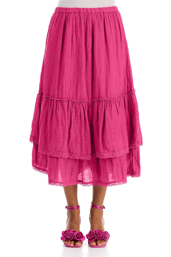 Ruffled Fuchsia Gauze Linen Skirt 1