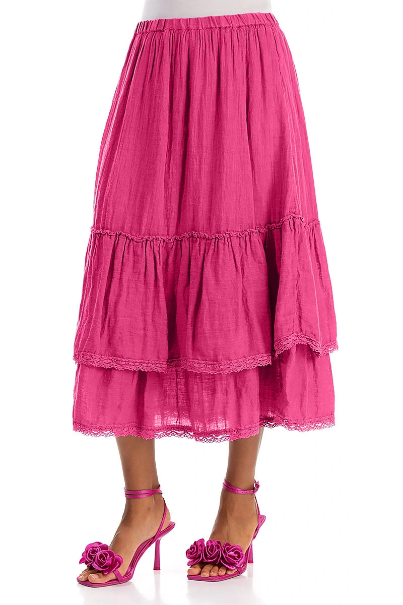 Ruffled Fuchsia Gauze Linen Skirt 3