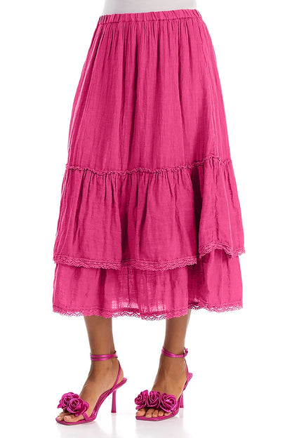 Ruffled Fuchsia Gauze Linen Skirt 3