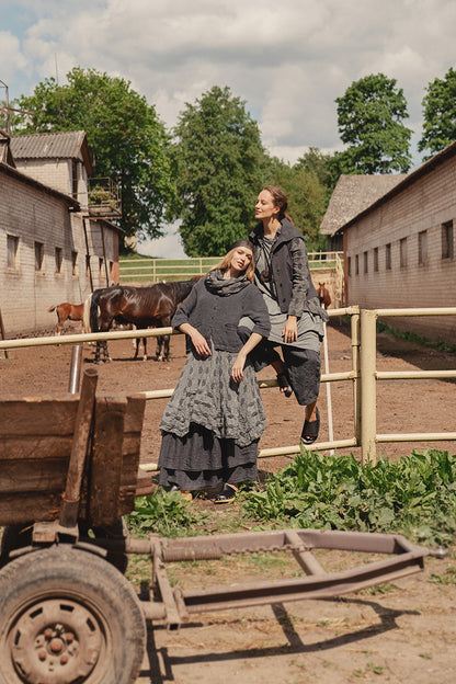 Ruffled Graphite Maxi Gauze Linen Skirt 5