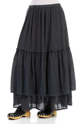 Ruffled Graphite Maxi Gauze Linen Skirt 3