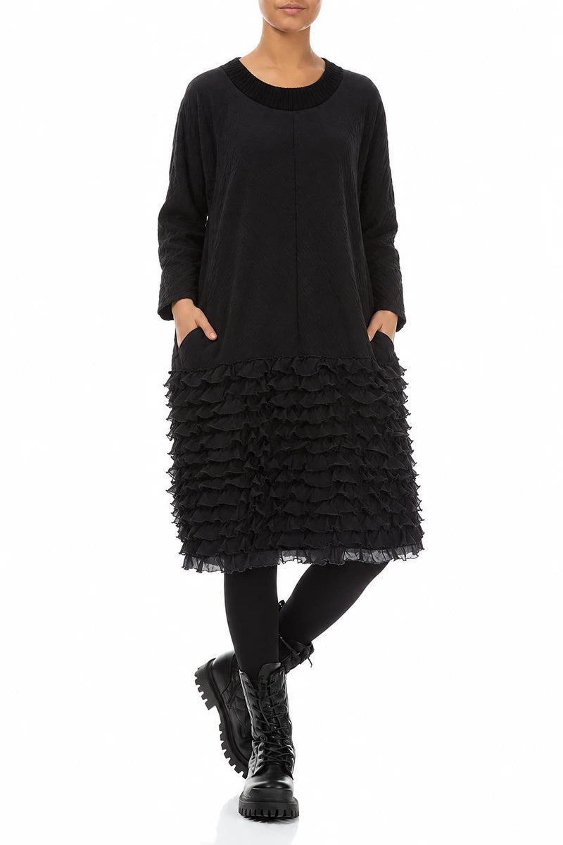 Ruffled Grey Wavy Cotton Dress 4