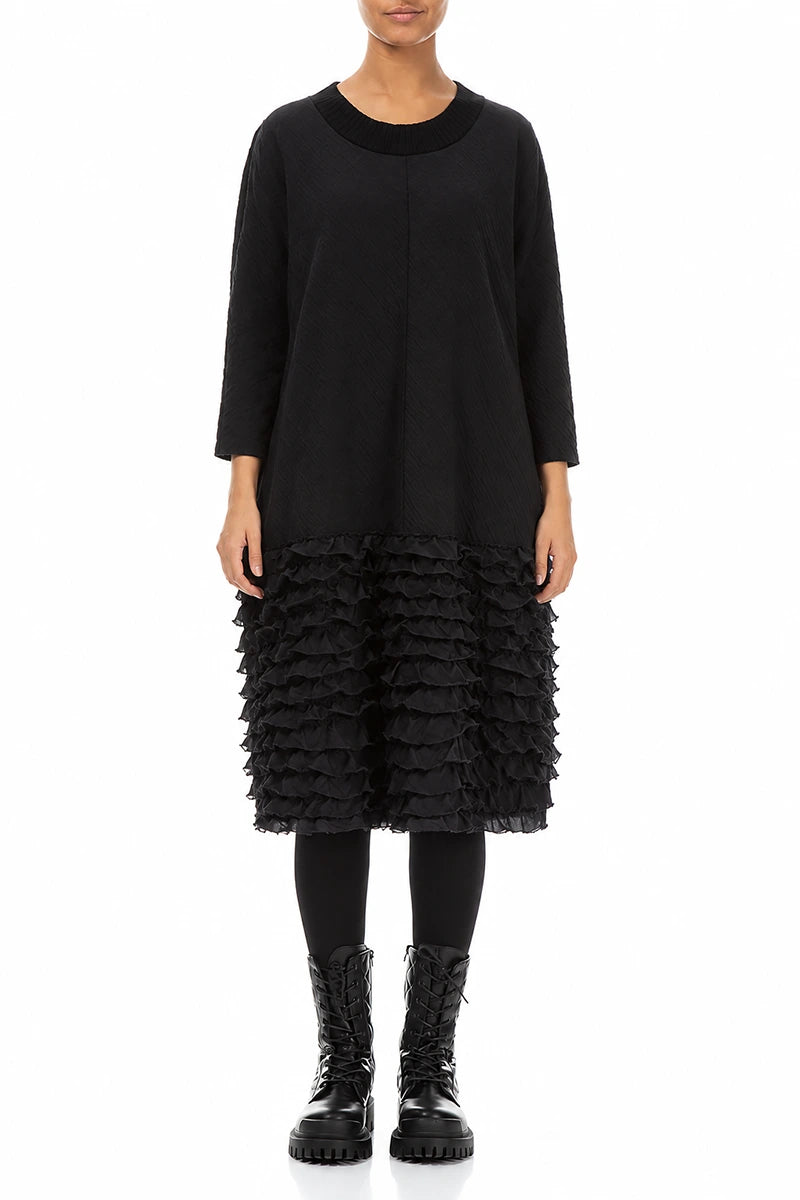 Ruffled Grey Wavy Cotton Dress 1