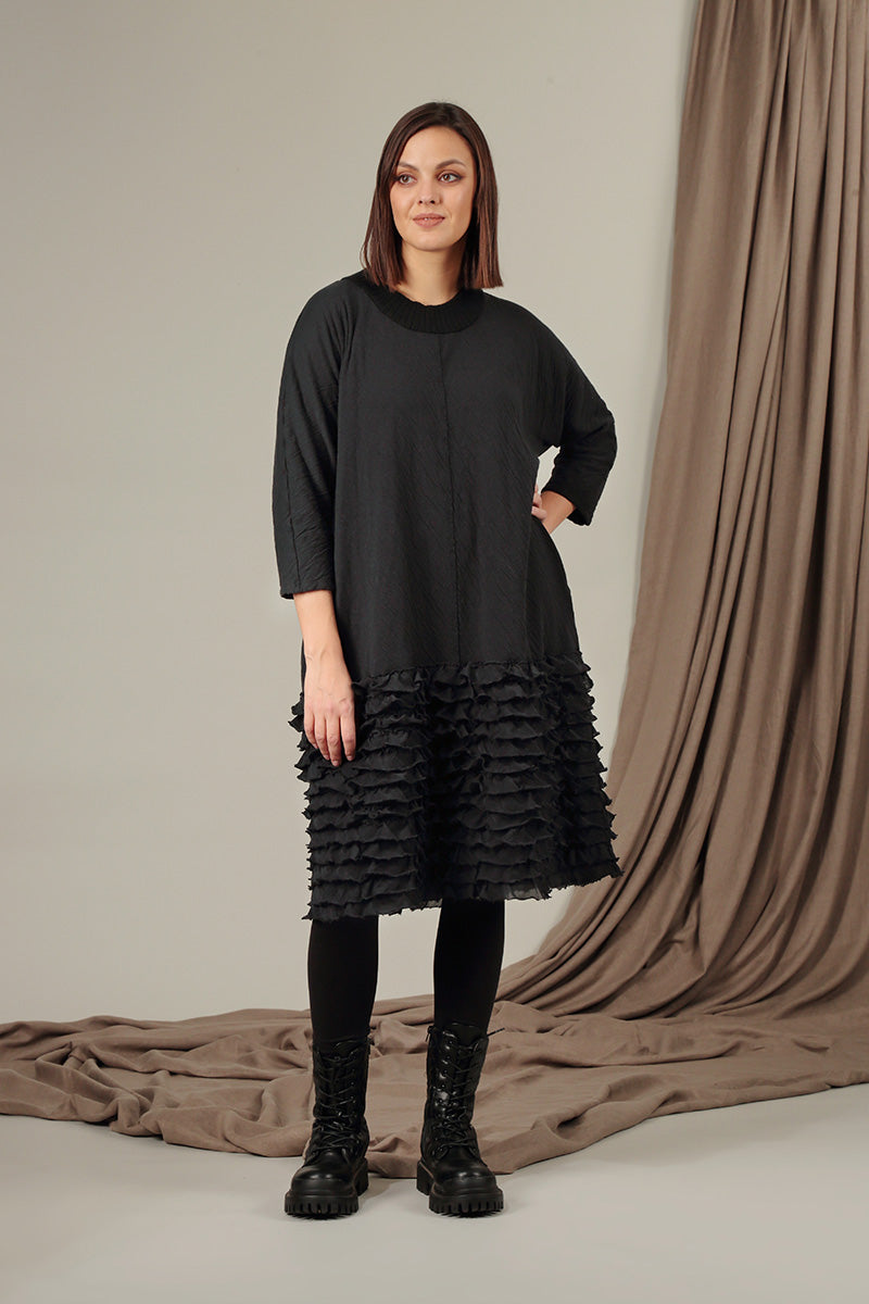 Ruffled Grey Wavy Cotton Dress 6