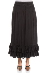Ruffled Hem Black Gauze Linen Maxi Skirt 2