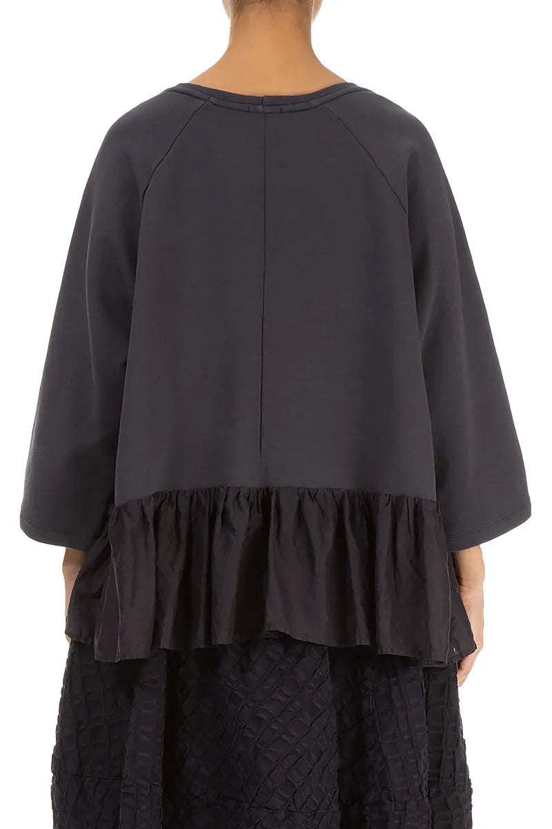 Ruffled Hem Graphite Cotton Blouse 2