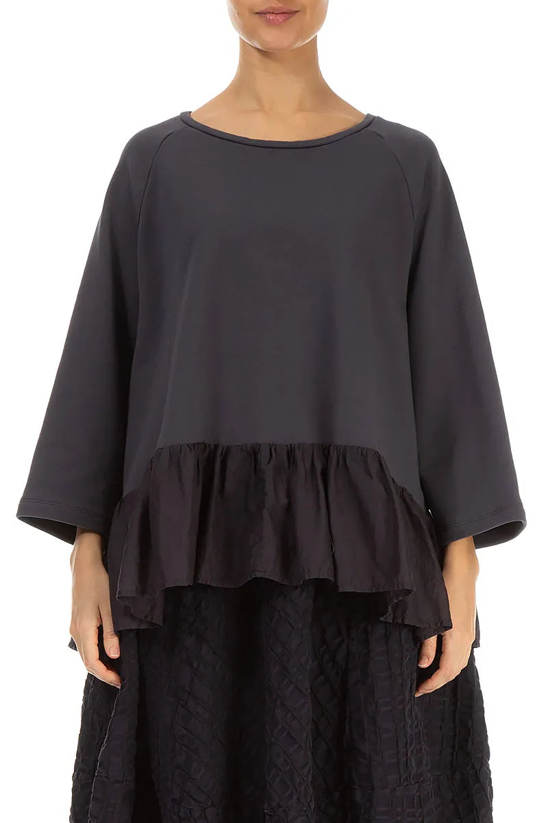 Ruffled Hem Graphite Cotton Blouse 1