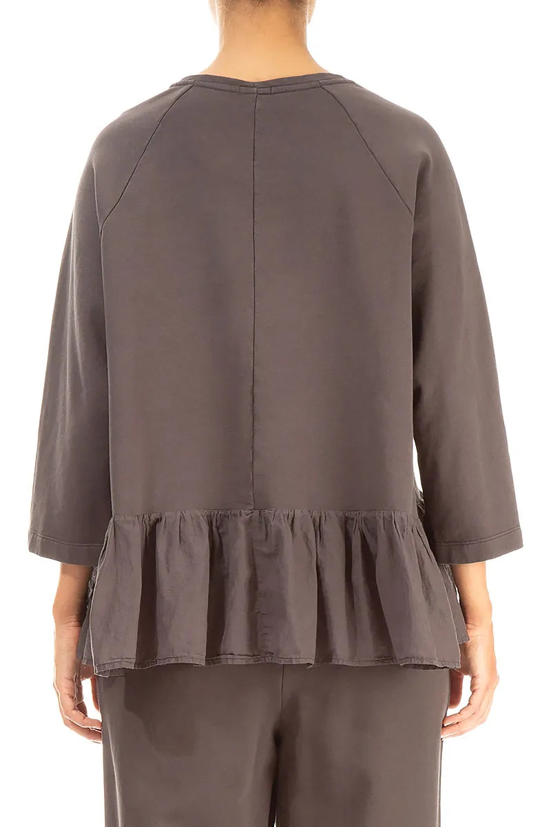 Ruffled Hem Forest Brown Cotton Blouse 2
