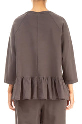 Ruffled Hem Forest Brown Cotton Blouse 2