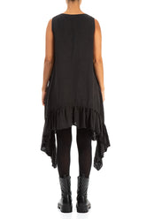 Ruffled Hem Sleeveless Black Linen Tunic Dress 2