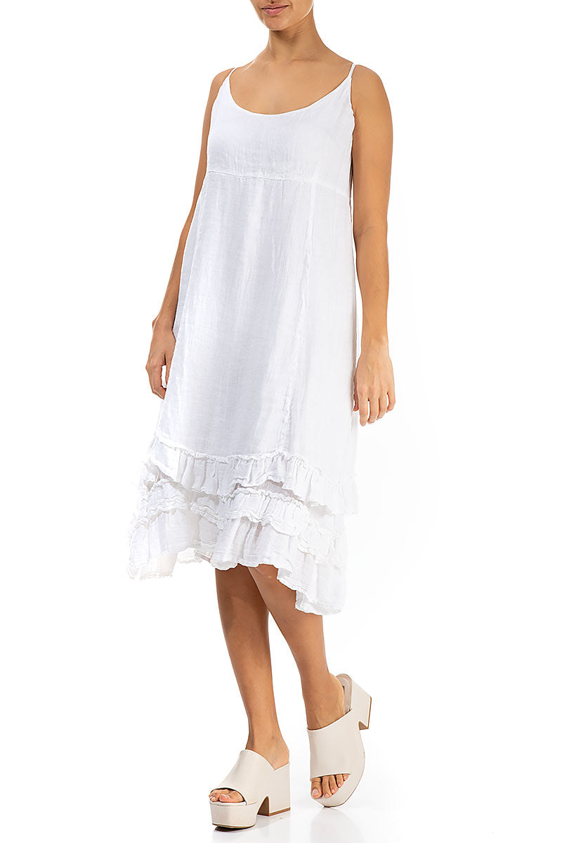 Ruffled Hem White Gauze Linen Dress 3