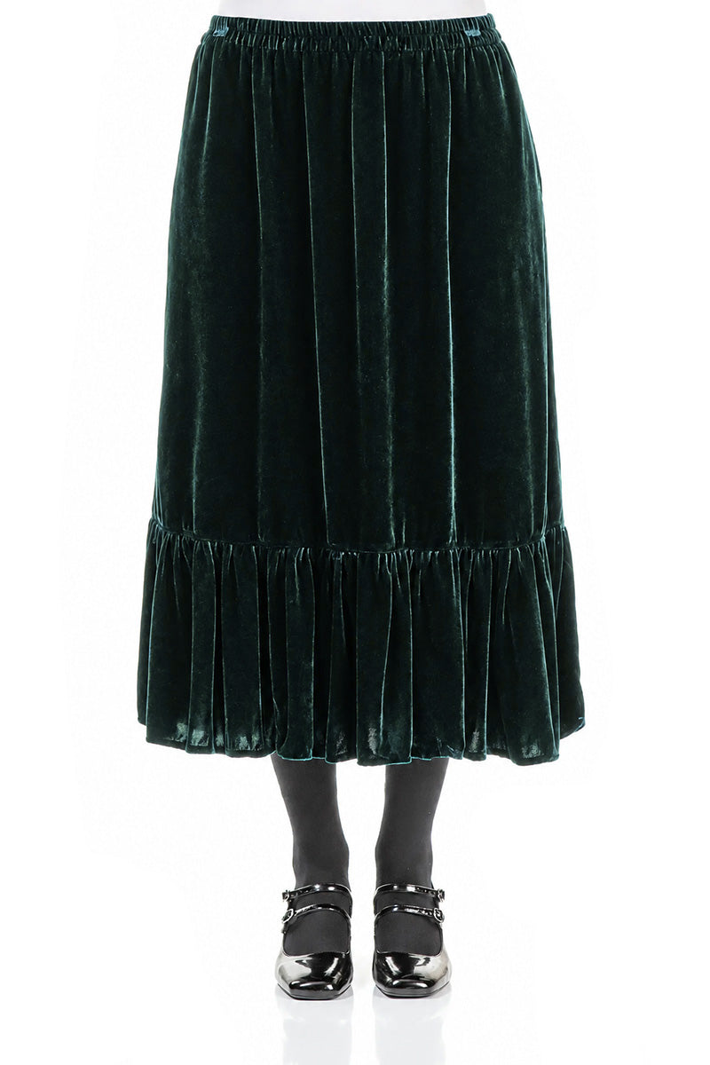 Ruffled Hemline Deep Turquoise Silk Velvet Skirt