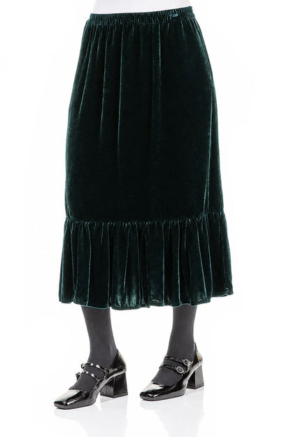 Ruffled Hemline Deep Turquoise Silk Velvet Skirt