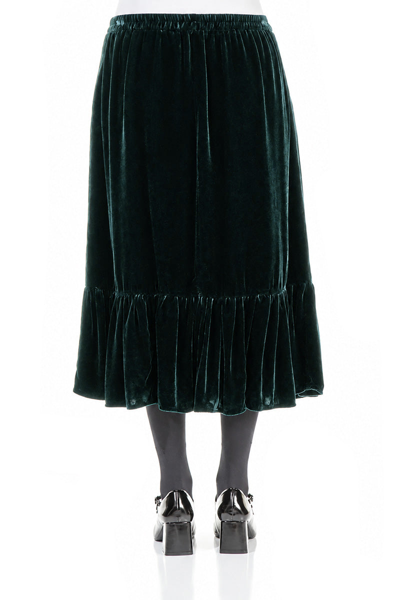 Ruffled Hemline Deep Turquoise Silk Velvet Skirt