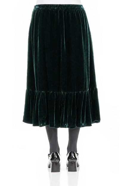 Ruffled Hemline Deep Turquoise Silk Velvet Skirt