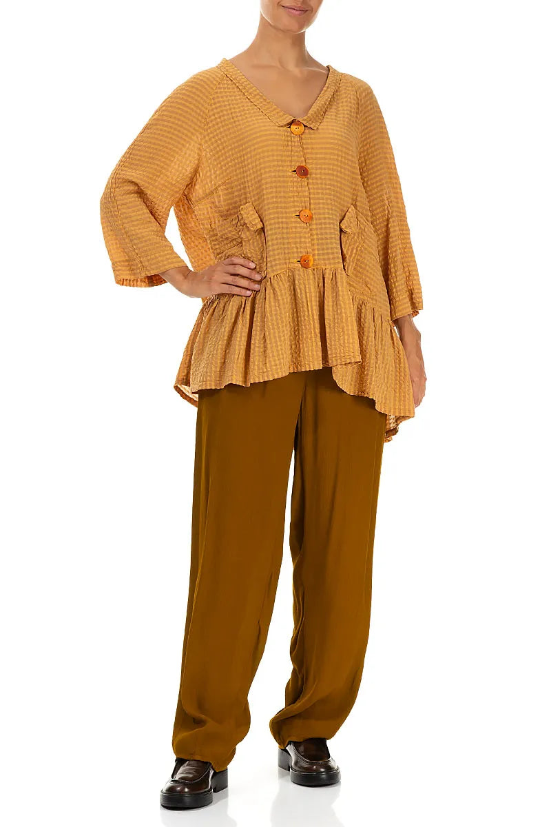 Ruffled Honey Textured Silk Jacket 4