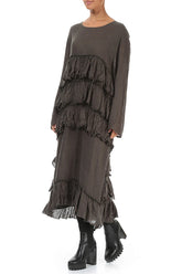 Ruffled Layers Khaki Gauze Linen Dress 3