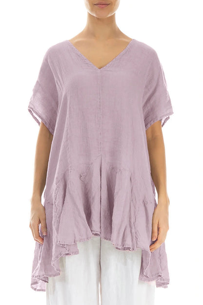 Ruffled Lilac Gauze Linen Blouse