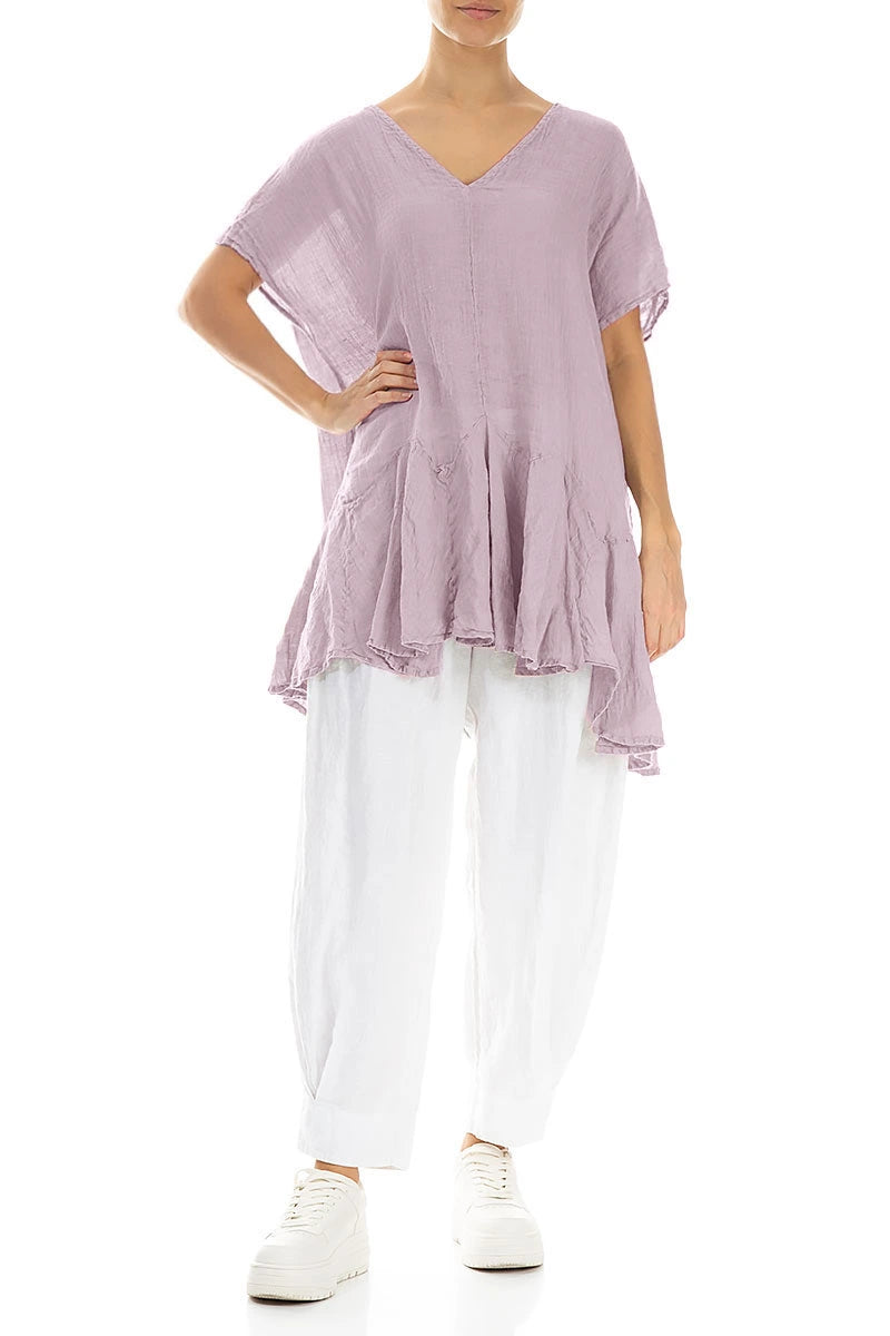 Ruffled Lilac Gauze Linen Blouse