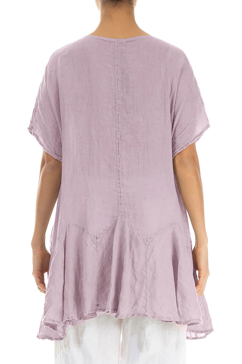 Ruffled Lilac Gauze Linen Blouse
