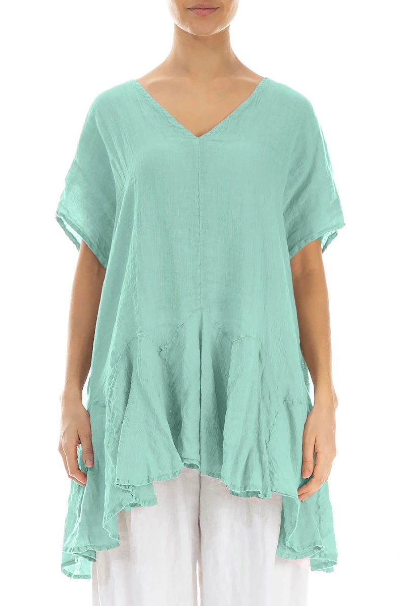 Ruffled Mint Gauze Linen Blouse