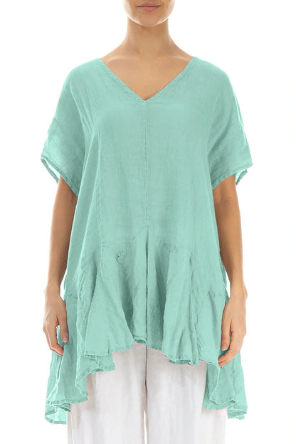 Ruffled Mint Gauze Linen Blouse