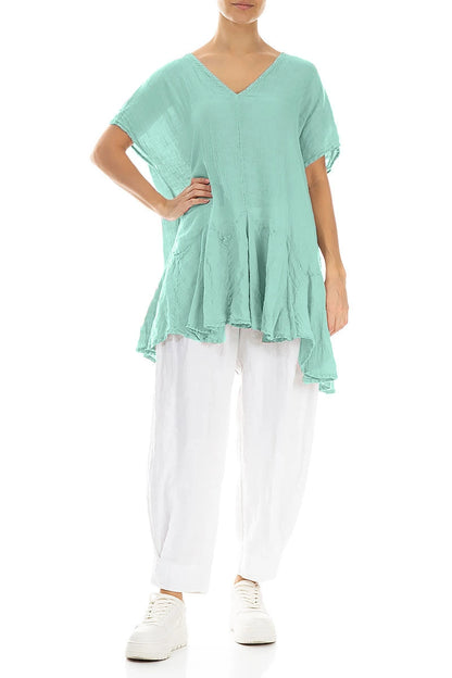 Ruffled Mint Gauze Linen Blouse