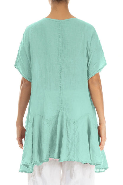 Ruffled Mint Gauze Linen Blouse