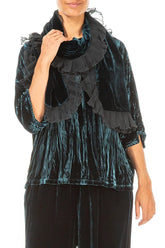 Ruffled Peacock Silk Velvet Scarf 3