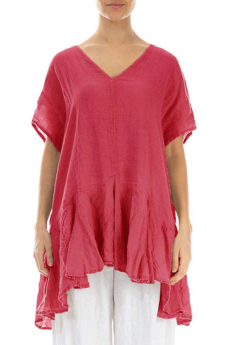 Ruffled Raspberry Gauze Linen Blouse 1