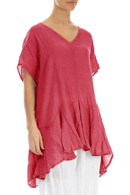 Ruffled Raspberry Gauze Linen Blouse 3