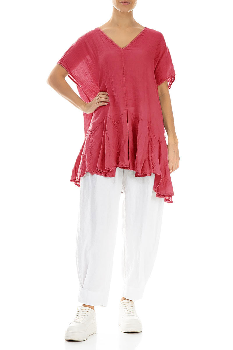 Ruffled Raspberry Gauze Linen Blouse 4