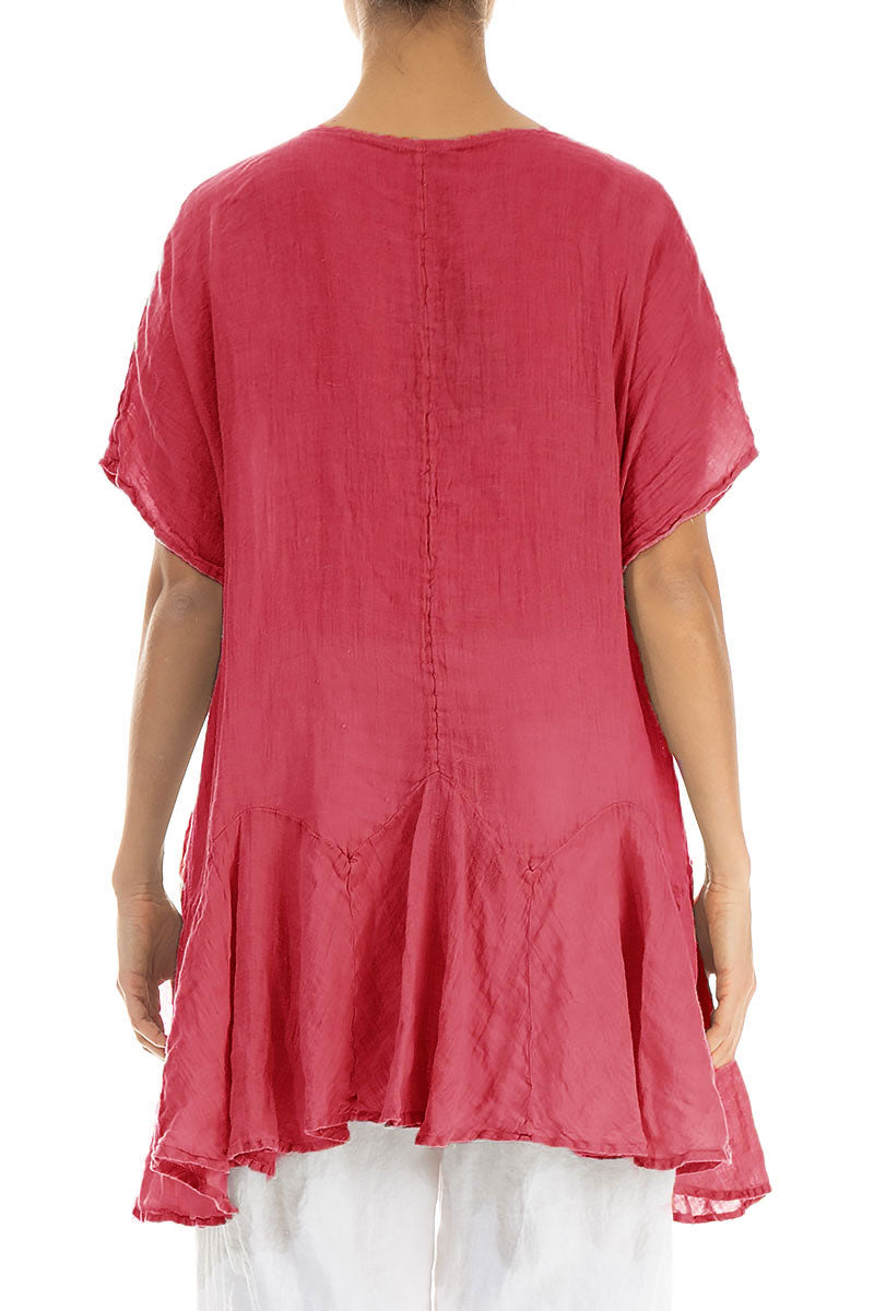 Ruffled Raspberry Gauze Linen Blouse 2