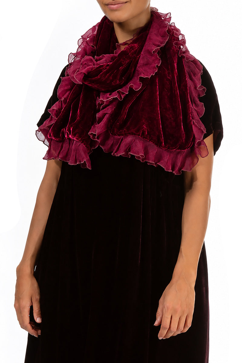 Ruffled Ruby Silk Velvet Scarf 3