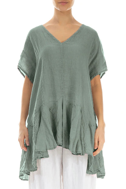 Ruffled Sage Gauze Linen Blouse