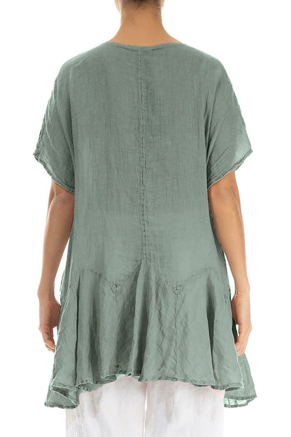 Ruffled Sage Gauze Linen Blouse