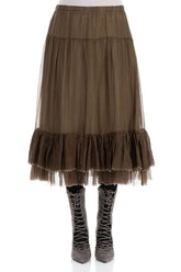 Ruffled Silver Sage Silk Chiffon Midi Skirt 1