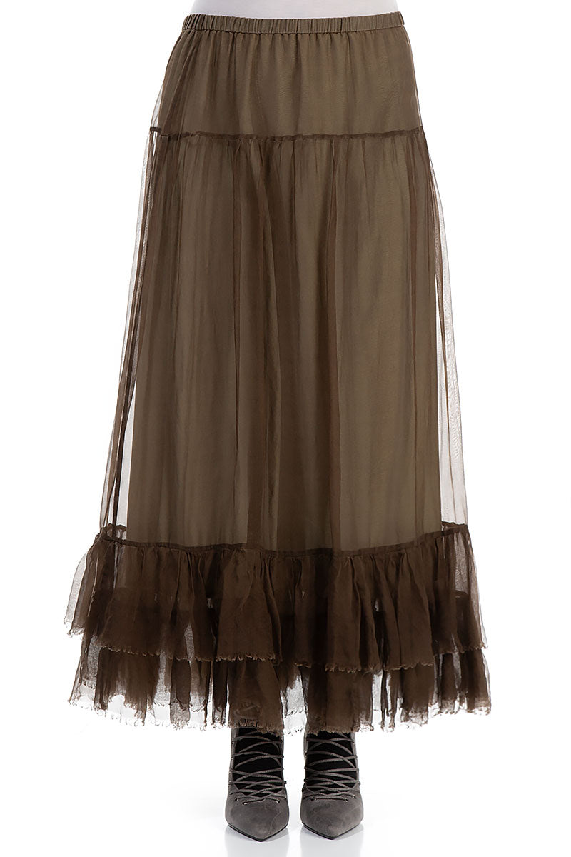 Ruffled Silver Sage Silk Chiffon Skirt 1