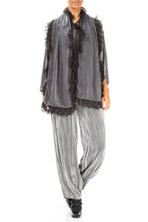 Ruffled Silver Silk Velvet Scarf 2